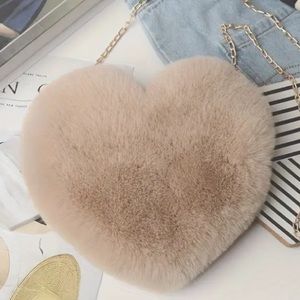 Khaki Faux Fur Heart Shoulder / Crossbody Bag